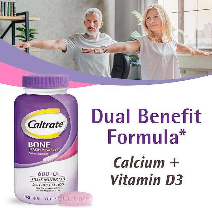Caltrate 600 Plus D3 Plus Minerals Calcium and Vitamin D Supplement Tablets, Bone Health and Mineral Supplement for Adults - 165 Count