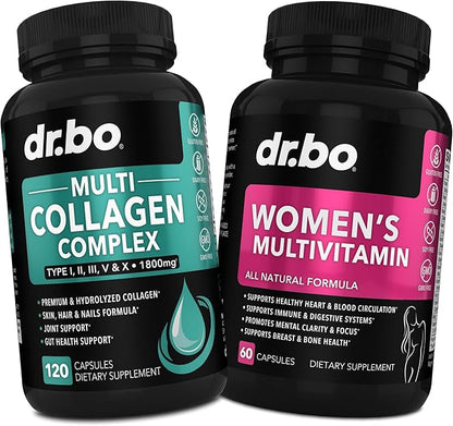 Multi Collagen Peptides & Womens Multivitamin - Type I, II, III, V, & X Multi Collagen Complex Capsules, Hydrolyzed Peptides Pills Supplements for Skin, Hair & Nails - Daily Multi Vitamins for Women