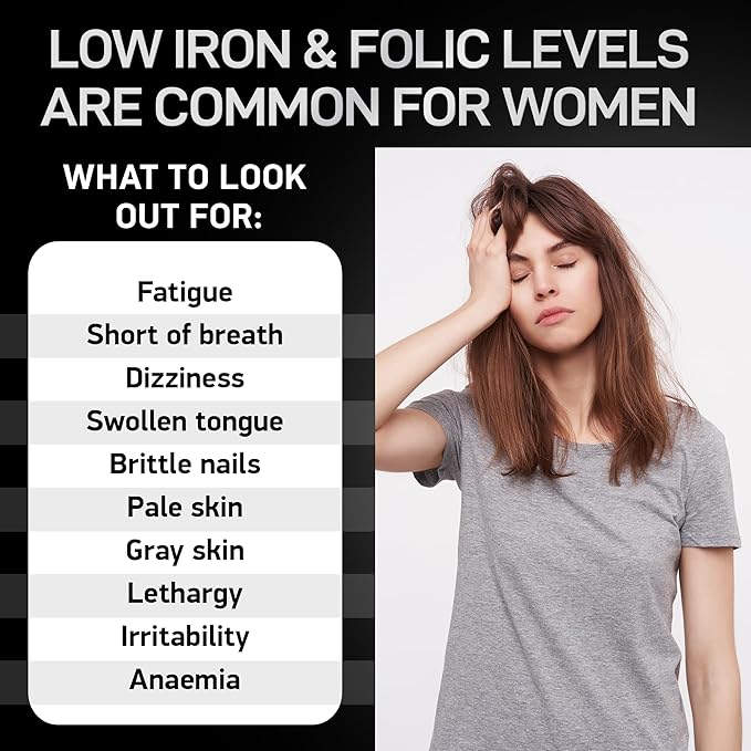 Vegan Iron Supplements for Women with Folic Acid - 168% Folate Folic Acid, 194% Ferrous Sulfate Blood Builder with Anemia and Pregnant Women - 2-Pack, 120 Gluten-Free Gentle Iron Tablets