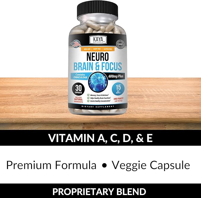 Kaya Naturals - Neuro Brain for Memory & Focus - Nootropic Energy Capsule - Nootropic Brain Support Supplement - Focus & Concentration & Learning Accuracy - Cognitive Function - 30 Count