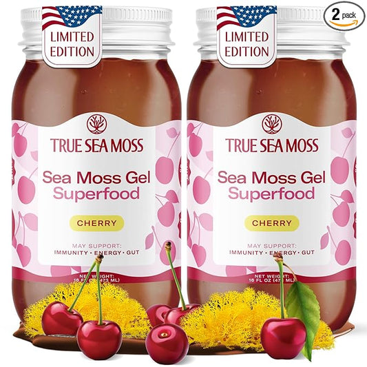 TrueSeaMoss Sea Moss Gel – Made in USA – Wildcrafted Seamoss, Fresh Fruits & Sea Vegetables – Cherry, Pack of 2 (Labels may Vary)