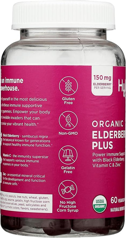 Hyland's Organic Elderberry Plus Gummies, Organic Black Elderberry with ZINC and Vitamin C, Immune Support Supplement for Adults, 60 Vegan Gummies (30 Days)