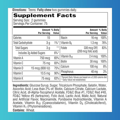 One A Day Teen for Him Multivitamin Gummies, Gummy Multivitamins with Vitamin A, C, D, E and Zinc for Immune Health Support, Physical Energy & More, 150 Count