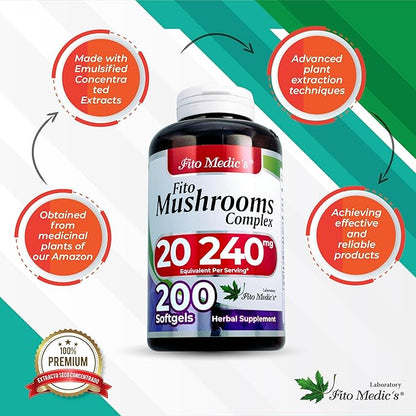 Lab | mushroom supplement | mushroom complex | 200 Softgels |18 Species | mushrooms | Ultra high Absorption | lions mane | reishi | cordyceps | Zhu Ling | Maitake | Chaga | turkey tail mushroom.