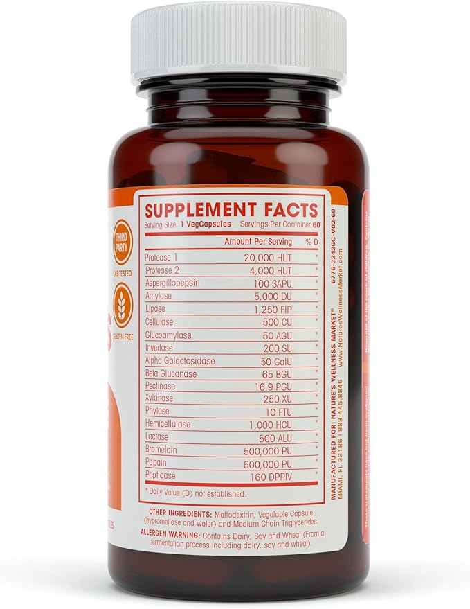 Digestive Enzymes Complete - Advanced Multi Enzyme Supplement for Better Digestion & Absorption. Help Gas Relief, Discomfort, Bloating, IBS, Gluten & Lactose Intolerance