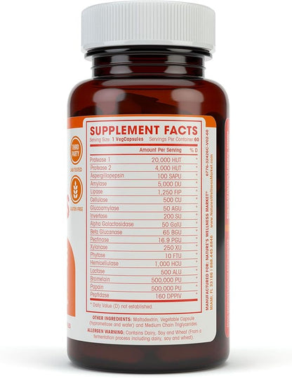 Digestive Enzymes Complete - Advanced Multi Enzyme Supplement for Better Digestion & Absorption. Help Gas Relief, Discomfort, Bloating, IBS, Gluten & Lactose Intolerance