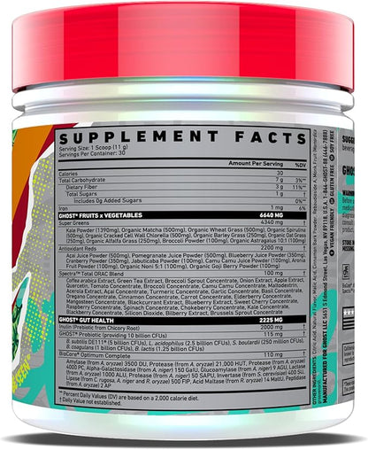 GHOST Greens Powder, Apple Cider - 30 Servings - 19 Superfood Greens & Reds Powder, Fruits, Vegetables, Spirulina, & Chlorella, Prebiotics, 10 Billion CFU Probiotic & Digestive Enzymes - Gluten-Free