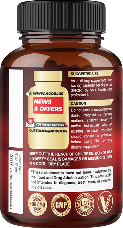 Magnesium Triple Complex - 600mg Magnesium Glycinate, Malate & Citrate - Added Spinach, Swiss Chard & Others - Support Calm, Restful Mood & Muscle Cramp - 120 Capsules