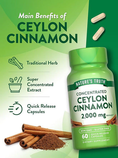 Nature's Truth Ceylon Cinnamon Pill Capsules | 2000mg | Non-GMO & Gluten Free Supplement