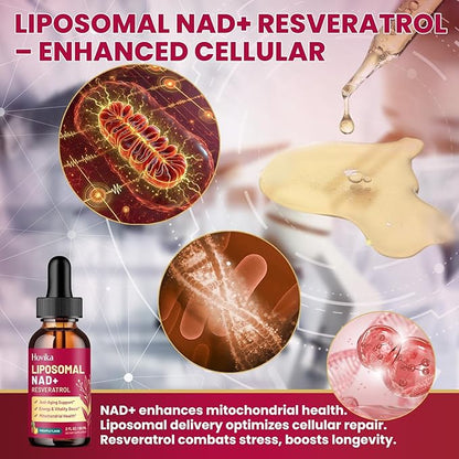 Liposomal NAD Supplement - 1200mg NAD+ Liquid Drops for Women & Men with Resveratrol, Black Pepper Extract - Support Anti-Aging, Brain & Cellular Mitochondrial Health - 2 Fl Oz, Pineapple Flavor