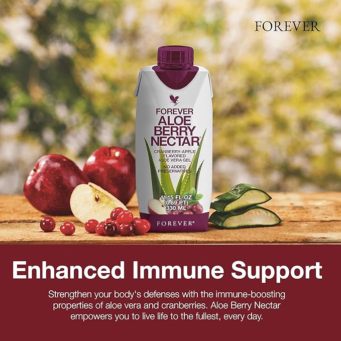 Forever Living - Aloe Berry Nectar - 90.7% Pure Aloe Vera Gel with Cranberries and Apples - No Preservatives - 1L (Pack of 6)