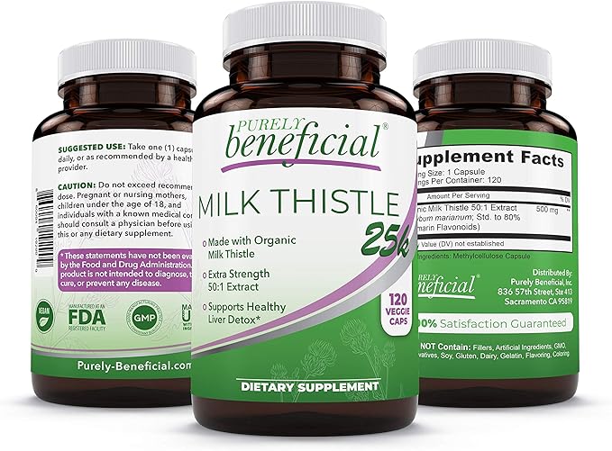 Milk Thistle Capsules- 25,000 MG Strength- 50X Concentrated Seed Extract & 80% Silymarin Standardized- 120 Vegan pills- Supports Healthy Liver Cleanse & Detoxification, Non-GMO- 4 Month Supply