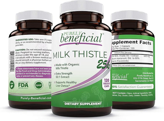 Milk Thistle Capsules- 25,000 MG Strength- 50X Concentrated Seed Extract & 80% Silymarin Standardized- 120 Vegan pills- Supports Healthy Liver Cleanse & Detoxification, Non-GMO- 4 Month Supply