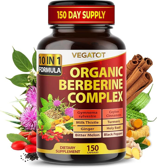 VEGATOT GlucoSavior Berberine Supplement with Ceylon Cinnamon, Bitter Melon, Gymnema - Supports Immune, Heart Health & Gastrointestinal Function - Made in The USA (150 Count (Pack of 1))