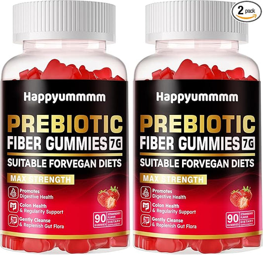 Prebiotic Fiber Gummies, 7G Strength, Sugar Free, 90 Count, Digestive Health Support, Strawberry Flavor, 2 Pack
