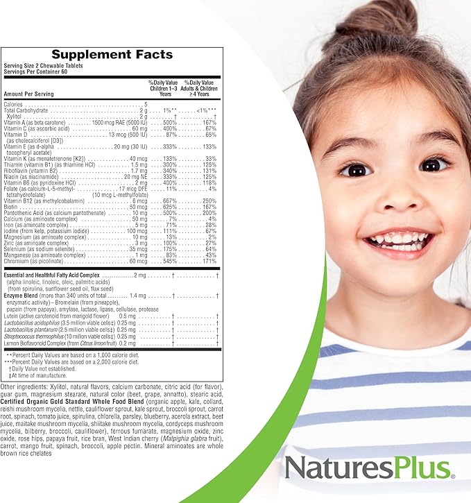 NaturesPlus Animal Parade Gold Children's Multivitamin - Assorted Cherry, Orange & Grape Flavors - 120 Animal-Shaped Chewable Tablets, Pack of 4 - Vegan, Gluten Free - 240 Total Servings