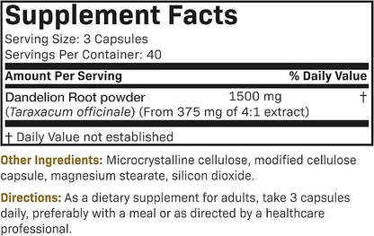 Futurebiotics Dandelion Root 1500 MG per Serving Traditional Diuretic Herb, Non-GMO, 120 Vegetarian Capsules