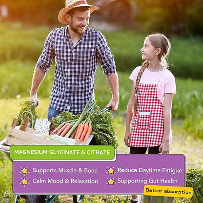 Magnesium Gummies for Kids - Magnesium Glycinate, Citrate, Prebiotic, Zinc - Kids & Adults Magnesium Complex Calm Gummies for Nerve Bone & Muscle Health for Kids Wellness, Vegan Grape Flavor 60 Count