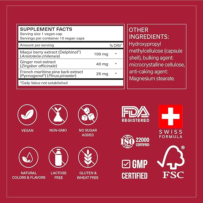 Daily Circulation | Antioxidant Powerhouse Supplement | Supports Inflammatory Response, Healthy Blood Flow & Metabolic Function | Maqui Berry, Ginger, Pycnogenol | 10 Vegan Capsules