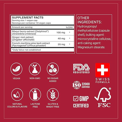 Daily Circulation | Antioxidant Powerhouse Supplement | Supports Inflammatory Response, Healthy Blood Flow & Metabolic Function | Maqui Berry, Ginger, Pycnogenol | 10 Vegan Capsules