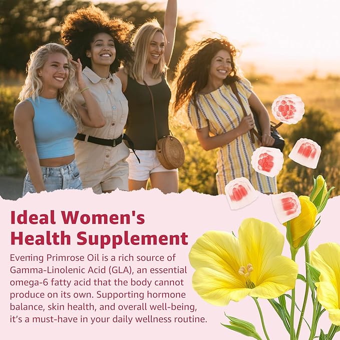 Inositol Gummies Supplement with Evening Primrose Oil for Women - 40:1 Ratio Myo-Inositol 2000mg & D-Chiro Inositol 50mg with Vit D3 B12 & Zinc, Sugar-Free for Natural Balance & Wellness, Vegan (60ct)