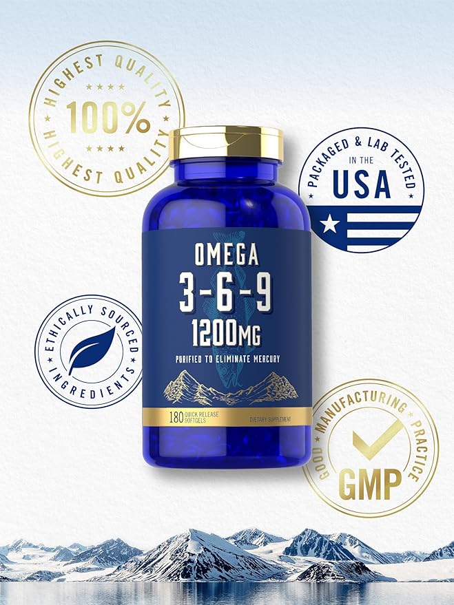 Carlyle Omega 3-6-9 1200mg | 180 Softgel Capsules | Triple Omega Supplement | Fish, Flaxseed & Borage Oils with EPA & DHA | Non-GMO & Gluten Free