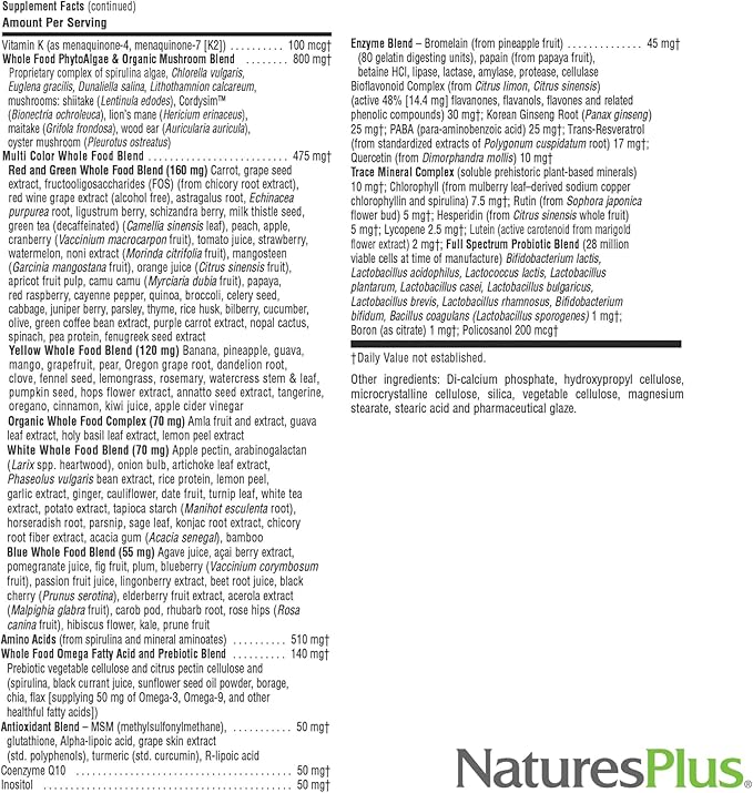 NaturesPlus Source of Life Gold Multivitamin - 180 Tablets - Blood Support, Bone Support, Healthy Immune System - Includes Vitamins D3, B12, K2 & Over 120 Whole Food Nutrients - 60 Servings