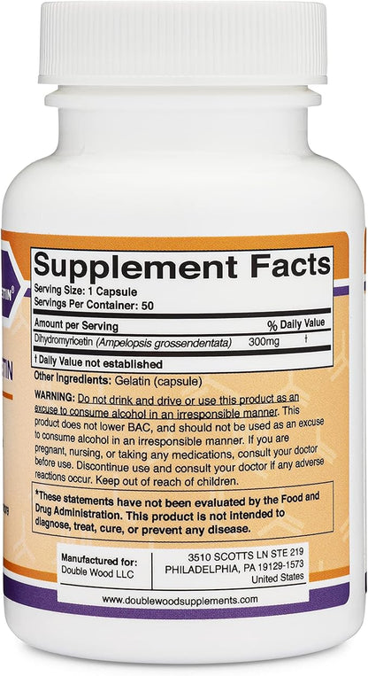 Dihydromyricetin (DHM) 50 Capsules, 300mg, Liver Support Supplement (Third Party Tested)(DHM Depot) Non GMO, Gluten Free (Liver Cleanse Detox & Repair) by Double Wood