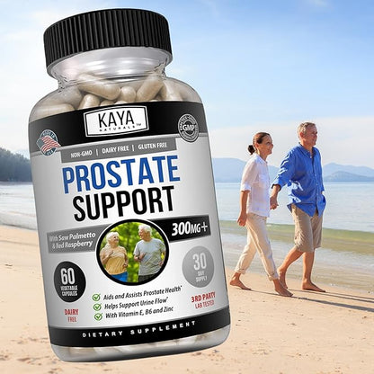Kaya Naturals Prostate Support - Saw Palmetto, Potent DHT Blocker for Hair Growth, Promote Sleep, Beta Blocker to Reduce Frequent Urination, Support Bladder Emptying & Stamina Supplement (60 Capsules)
