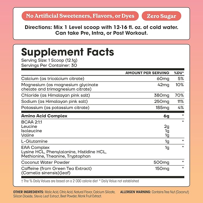Fit & Lean Amino Hydration Plus Energy, Pre Workout Powder, 6g Vegan Essemtial Amino Acids, EAA, BCAA, Glutamine, Electrolytes & Natural Caffeine, Blue Raspberry, 30 Serve (30 Serve, Pink Lemonade)