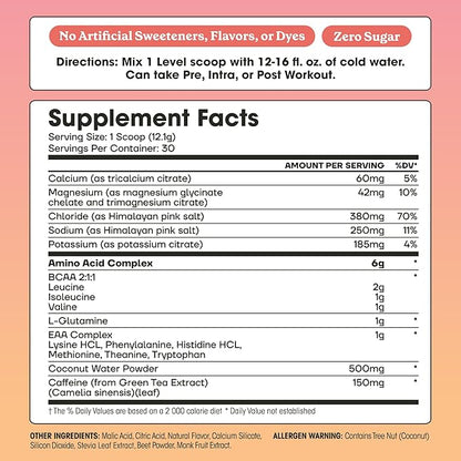 Fit & Lean Amino Hydration Plus Energy, Pre Workout Powder, 6g Vegan Essemtial Amino Acids, EAA, BCAA, Glutamine, Electrolytes & Natural Caffeine, Blue Raspberry, 30 Serve (30 Serve, Pink Lemonade)