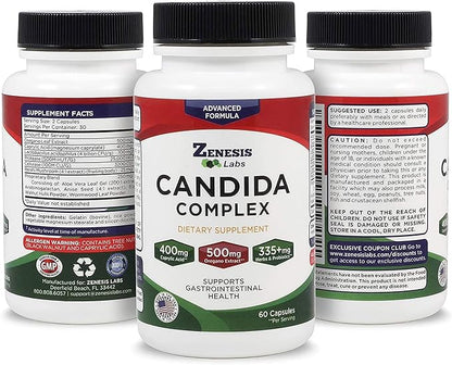 Zenesis Labs Candida Complex Cleanse Detox Caprylic Acid Supplement, Oregano Extract, Probiotics, Enzymes (120 Capsules, 60 Day Supply)