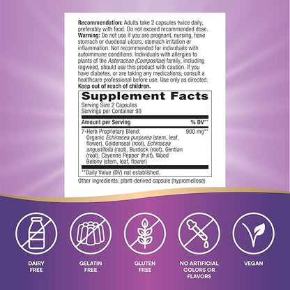 Nature's Way Echinacea Goldenseal, Premium Blend, Supports Immune Health*, 900 mg per 2-Capsule Serving, Non-GMO Project Verified, Vegan, 180 Capsules (Packaging May Vary)