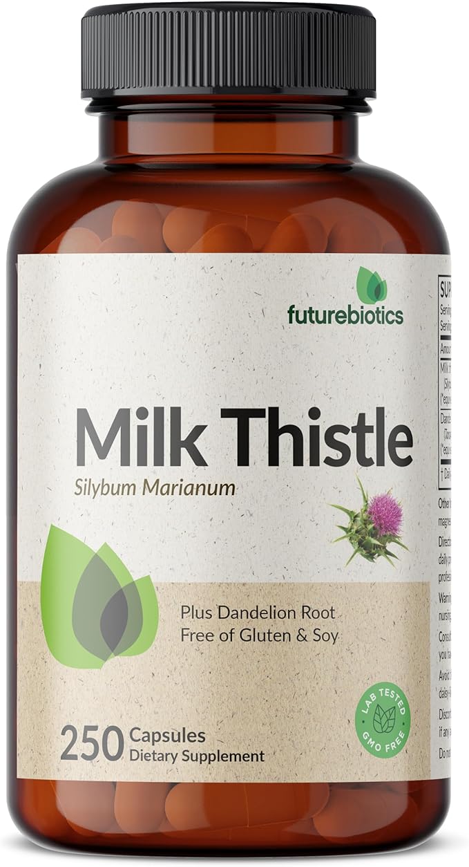 Futurebiotics Milk Thistle Silymarin Marianum & Dandelion Root Liver Health Support, Antioxidant Support, Detox, 250 Capsules