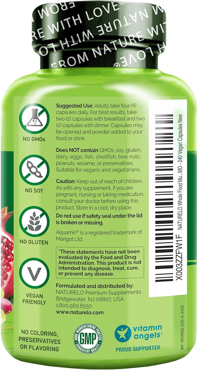 NATURELO Whole Food Multivitamin for Women 50+ (Iron Free) with Vitamins, Minerals, & Organic Extracts - Supplement for Post Menopausal Women Over 50 - No GMO - 240 Vegan Capsules