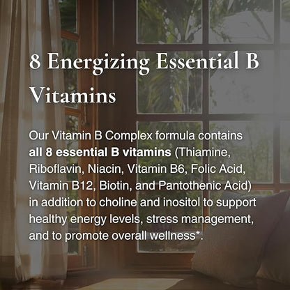 Vitamin B Complex | Contains All 8 Essential B Vitamins | with Choline and Inositol | 60 Capsules