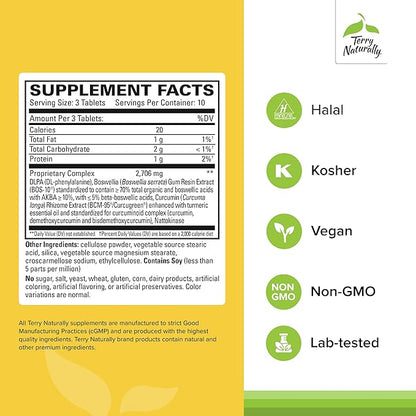Terry Naturally Curamin Extra Strength - Curcumin & Boswellia Supplement for Healthy Circulation Support - Turmeric Supplement to Support Joints, Muscle Health & Endorphin Production - 30 Tablets