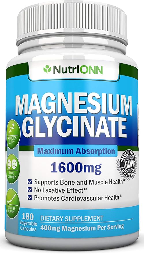 Magnesium Glycinate - 1600 mg - 180 Vegan Capsules - Maximum Absorption - Chelate Vegan Supplement - High Bioavailability - Great for Heart Health and Muscle Cramps