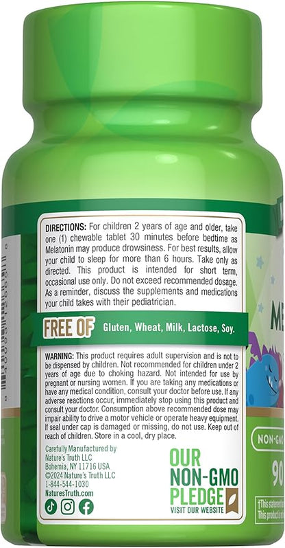 Nature's Truth Kids Melatonin Chewable Tablets | 1mg | Grape Flavor | Vegetarian, Non-GMO, & Gluten Free Supplement