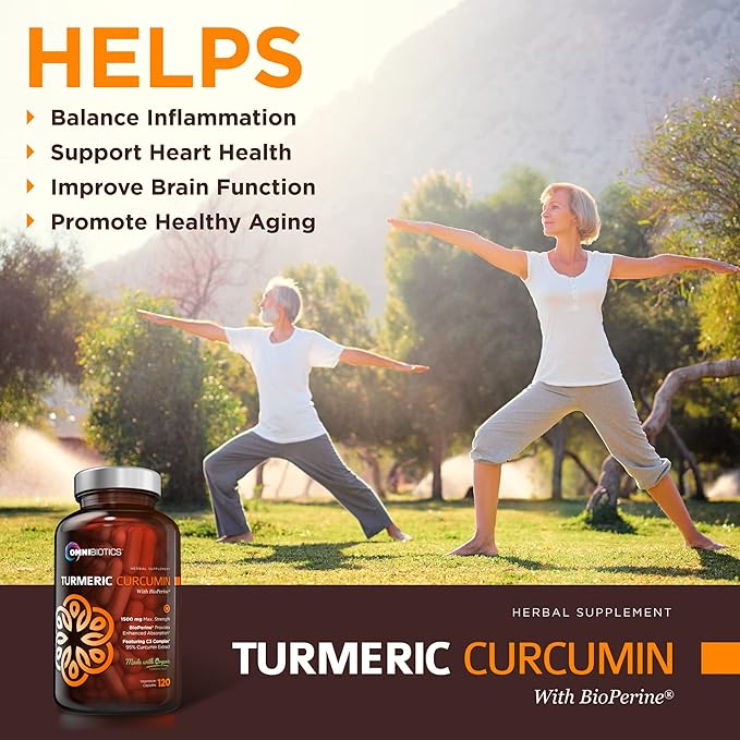 Organic Turmeric Curcumin Supplement with Black Pepper Extract - 1500mg Turmeric Supplement with 95% Curcuminoids & BioPerine for Joints Support. High Absorption, Non-GMO - 120 Vegan Capsules