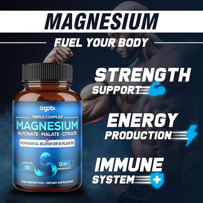 Magnesium Glycinate Chelate Complex - 8600 mg Magnesium with Organic Vegetables to Support Restful Mood, Calm & Muscle Cramp - 90 Capsules (2/90Capsules)