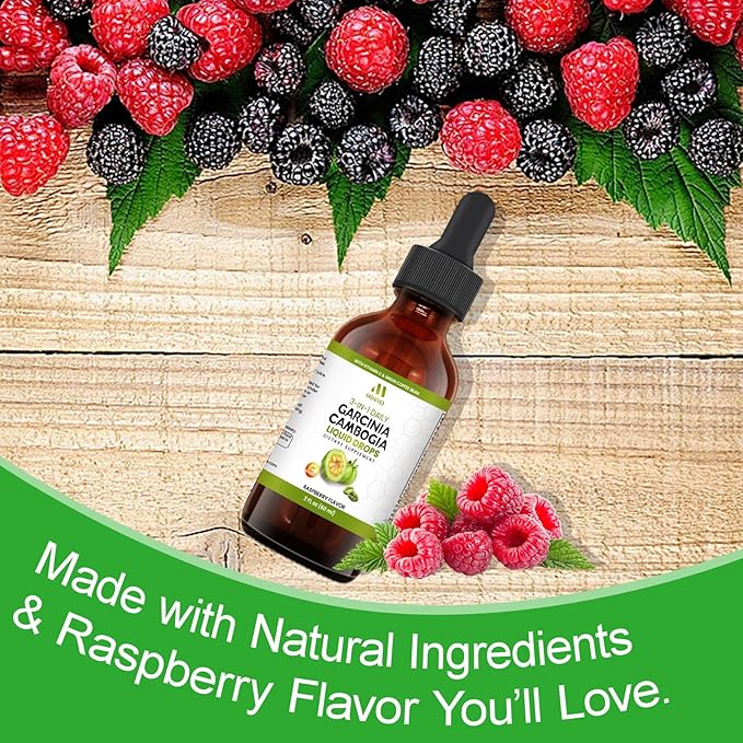 3-in-1 Garcinia Cambogia Liquid Drops - Natrual Extract with Green Coffee Bean & Vitamin C - Support Health and Wellness - Stronger Than Pills & Capsules - Natural Raspberry Flavor - 2 fl oz (60 ml)
