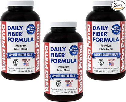 Yerba Prima Daily Fiber Formula 12 oz (3 Pack) - Soluble & Insoluble Dietary Fiber Supplement - Colon Health - Vegan, Non-GMO, Gluten-Free