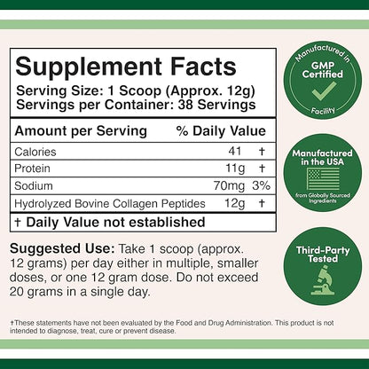 Collagen Peptides Powder - Hydrolyzed Collagen, Keto Safe - 16.08oz - Multi Type 1, 2, and 3 (Grass Fed Bovine Source)(Colageno Hidrolizado) Collagen Supplements for Women and Men by Double Wood