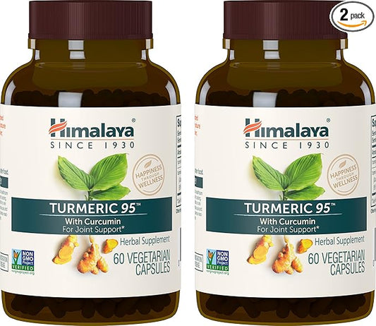 Himalaya Turmeric 95 Supplement with Curcumin/Curcuminoids, Joint and Muscle Support, Optimum Flexibility and Mobility, 600 mg, Non-GMO, Vegan, Gluten Free, 60 Capsules, 2 Pack, 60 Day Supply