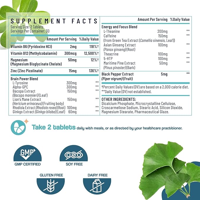 17-in-1 Brain Supplement for Memory and Focus | Nootropic Brain Supplement for Mental Clarity, Concentration, Alertness | Natural Nootropics with Herbal Extracts, Vitamins & Amino Acids (120 Tablets)