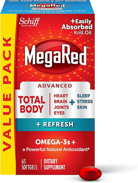 Omega-3 Blend Total Body + Refresh 500mg Softgels, MegaRed (65 count in a bottle), Easily Absorbed Krill Oil, To Support Your Heart, Joints, Brain & Eyes
