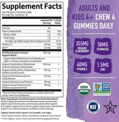 Garden of Life Organics Elderberry Gummies for Adults & Kids - Immune Support Supplement with Organic Fruit, Herbal Blend, Elderberry, Echinacea, Zinc, Vitamin C, 120 Vegan Gluten Free Gummies