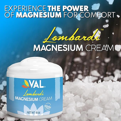 VAL Lombardi Magnesium Lotion | Nighttime Zechstein Magnesium Chloride Cream | Hydrating & Fast-Absorbing | Topical Magnesium for Feet, Legs, Arms & Chest | USA Made | 4oz