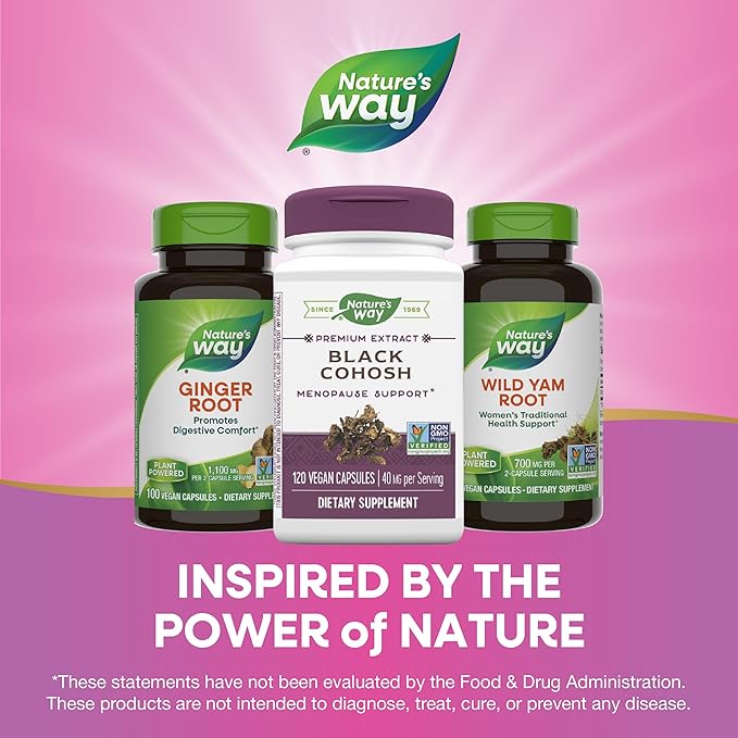 Nature's Way Premium Black Cohosh, Menopause Support for Women*, 40 mg per serving, 120 Vegan Capsules